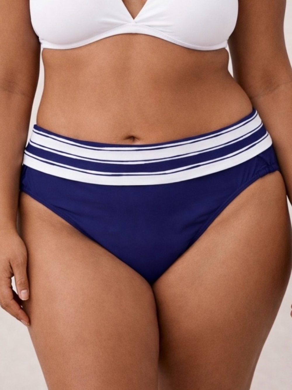 La Blanca Fixed Fold Waist Swim Bottom Royal Blue White Size 16 NWT